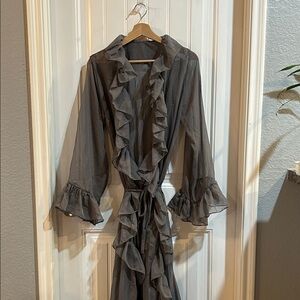 Bikini cover up Ruffled Sheer Tie-Waist in Charcoal Gray Sz M